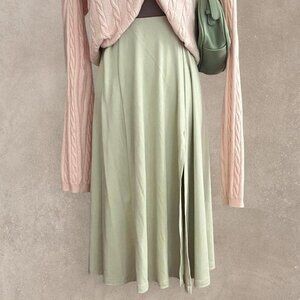 Aritzia Midi Sage Green Slit Skirt